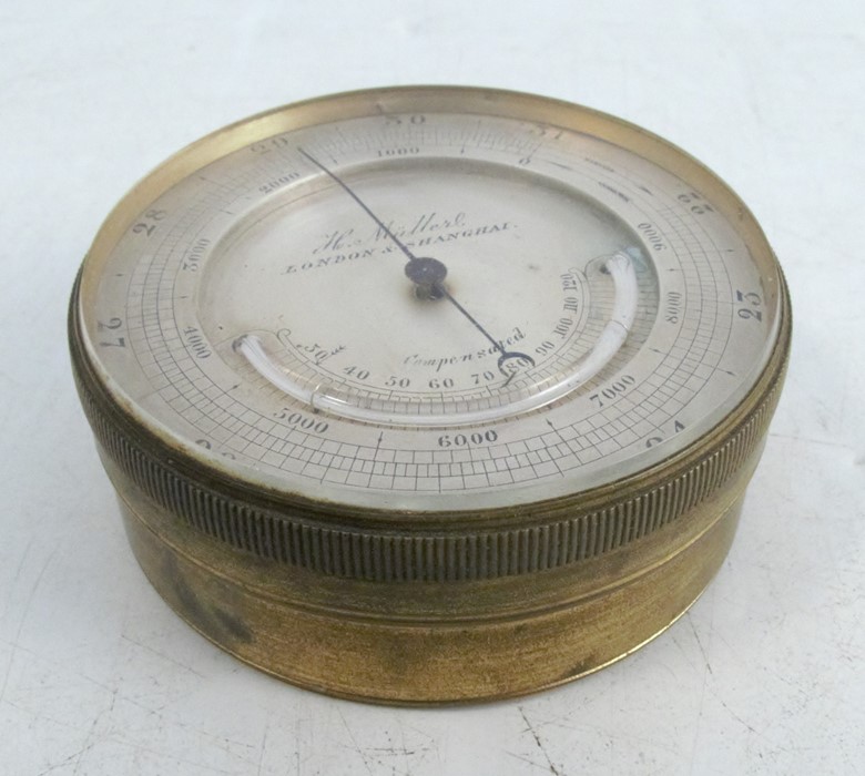 A 19th century gilt metal cased pocket barometer, the silvered dial inscribed H Muller London and - Image 2 of 4