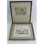 Austin, black and white etching, heavy horse being fed from a bucket, 7.25ins x 8ins, together