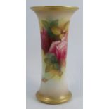 A Royal Worcester trumpet vase, decorated with roses by M Hunt, shape number G923, dated 1935,