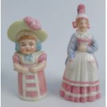 Two Royal Worcester candle snuffers, Dutch Lady and Girl with a Feathered Cap, height 4.