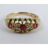 An Edwardian ruby and diamond ring, unmarked, finger size N, 3.4g gross