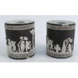 A pair of late 18th century Wedgwood style jasper drum-shaped pedestals,  probably Adams, white