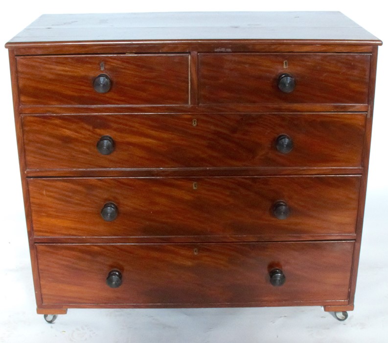 A 19th century mahogany chest, of two short over three long graduating drawers, depth 21.5ins, width