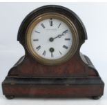 A 19th century mantel clock, with ebonised and burr wood case, the enamel dial inscribed