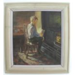 Dave Aldus, oil on board, Recollections of 1948, self portrait of the artist as a boy, 15ins x