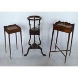 A mahogany wash stand, with well to the top, fitted with two drawers to a triform base with scroll