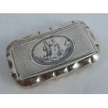 A Continental silver snuff box, of rectangular form, the hinged top decorated with figures, 3ins x
