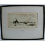Frank H Mason, black and white etching, The Convoy, 5.5ins x 9.5ins (D)