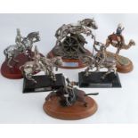 Six various metal models, of British military figures on horse back and two painted models, raised