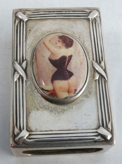 A late Victorian silver cigarette case, the cover with a later applied resin image of Leda and the - Image 2 of 10