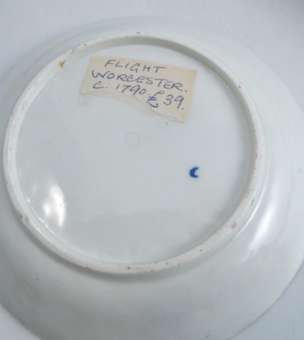Three 18th century Worcester tea bowls and saucers, the wrythern moulded bodies decorated in blue - Image 3 of 9