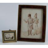 A 19th century miniature landscape, painted on ivory, signed, 1ins x 1.5ins, together with a sepia