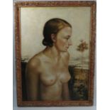 An oil on artist board, portrait of a nude woman, 29ins x 21ins, the reverse painted with another
