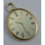 A Cartier 18k gold cased pocket watch, of slim oval form, with Roman numerals on a gilt dial, marked