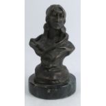 A bronze bust, of a native American Indian Piegan Squaw, raised on a circular marble base, signed