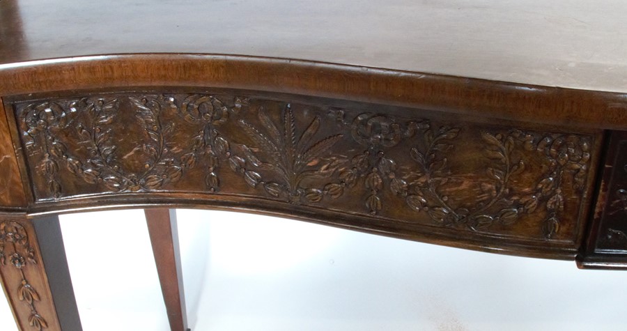 A George III style mahogany serpentine fronted sidetable, fitted with two frieze drawers with carved - Image 2 of 4