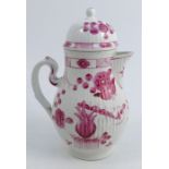 A late 18th century Wallendorf coffee jug and cover, puce indianische Blumen in Meissen style, W