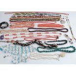 A quantity of semi precious, coral, cultured pearl and freshwater cultured pearl necklaces