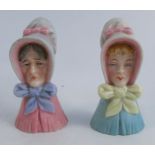 Two Royal Worcester candle snuffers, The Old Woman and The Young Girl, height 4insCondition