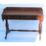 A 19th century mahogany tray top wash stand, fitted with two frieze drawers, raised on end