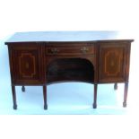 A 19th century break front sideboard, the top and front with satinwood banding and inlay, drawer