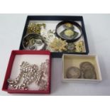Two Silver Necklaces, costume jewellery and coins