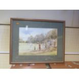 Douglas E. West, Village Cricket Scene, watercolour, 51 x 36cm, framed and glazed