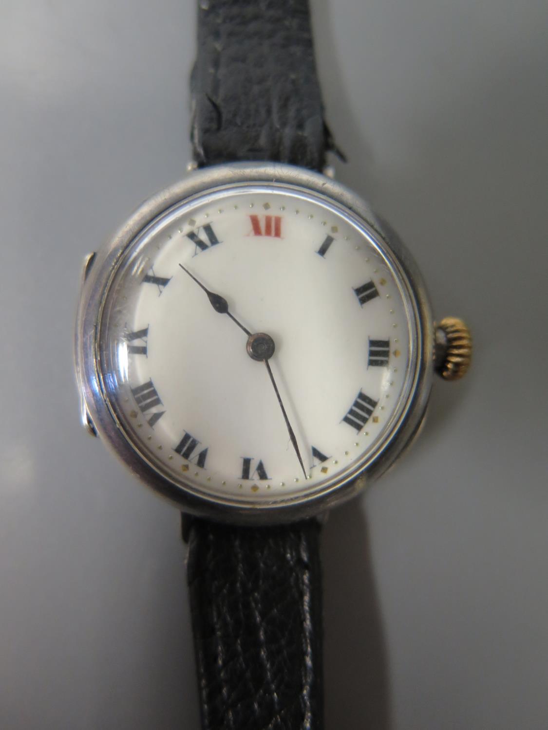 A Gent's Rolex Silver Cased Trench Watch, London import marks 1916, case no. 901217 (A/F)