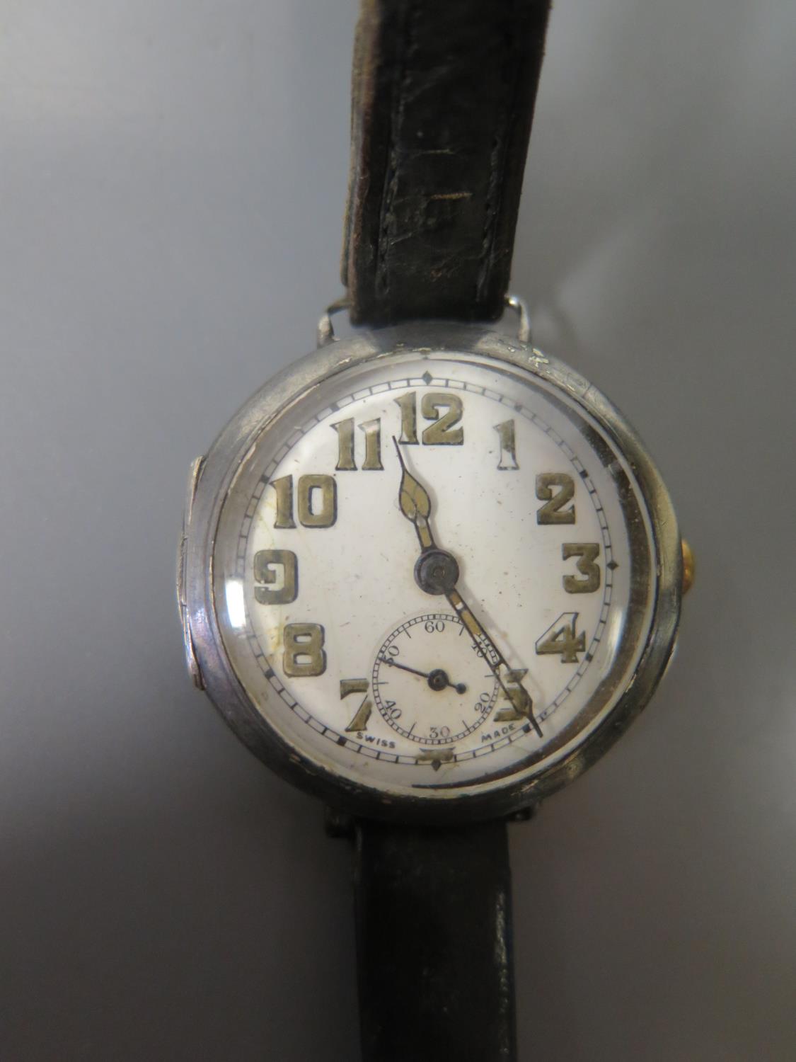 A Silver Cased Trench Wristwatch, c. 1915, running