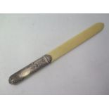 An Antique Continental Silver Handle and Ivory Page Turner, 28cm