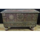A 19th Century Zanzibar Chest with three drawers to the base and candle box, 120 x 58 x 54cm and