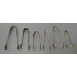 Six Silver Sugar Tongs, 87.9g