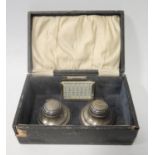 A Cased Pair of Edward VII Silver Capstan Inkwells and Calendar, Birmingham 1903, Marson & Jones