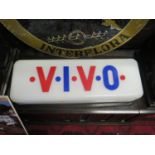 Two V.I.V.O. Pressed Plastic Advertising Signs for illuminating