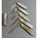 Five Silver and Mother of Pearl Fruit Knives and one other