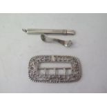 A Small Piece of Chinese Silver decorated with bats, silver pencil and buckle