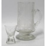 A 19th Century Bavarian Engraved Glass Beer Mug and shot glass