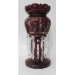 A Victorian Ruby Glass Table Lustre
