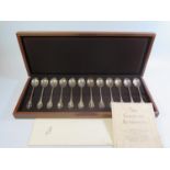 An Elizabeth II Cased Set of Twelve Silver RSPB Spoons by John Pinches, London 1975, JP, 322g,