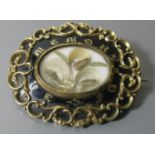 A Victorian Gold and Black Enamel Hair and Seed Pearl Memorial Brooch, inscribed 'In Memory of my