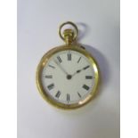 An 18ct Gold Ladies Fob Watch with finely engraved case, Birmingham 1885 (A/F)