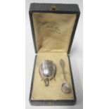 A Cased French Silver Egg Cup and Spoon, 31g