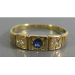 An 18ct Gold Sapphire and Diamond Ring, size M, 2.2g