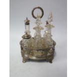 A Silver Plated Six Bottle Cruet on stand with harebell swag decoration