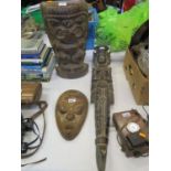 Asian Carved Wooden Figure, Polynesian carved figure and mask