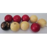 Nine Ivory Billiard Balls, 714g, c. 4.5cm diam.