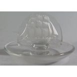 A Lalique Glass Tallship Cendrier, 9.5cm diam.