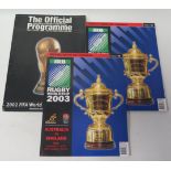 Two Rugby World Cup 2003 Final Programmes and 2002 Korea/Japan Official Tournament Brochure