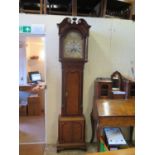 An Eighteenth Century Oak and Mahogany Cross-banded Longcase Clock, the silvered dial with