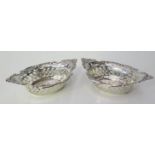 A Pair of Pierced Sterling Silver Oval Dishes, 44g, 96 x 62mm